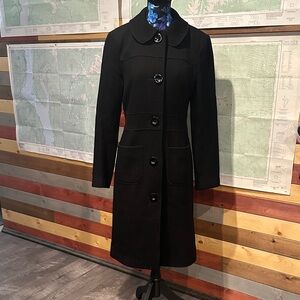 Women's Black Long Trench Coat with Rounded Collar